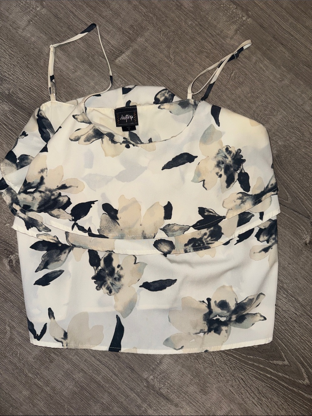 Daytrip Cream & Black Floral Spaghetti Strap Crop Camisole
